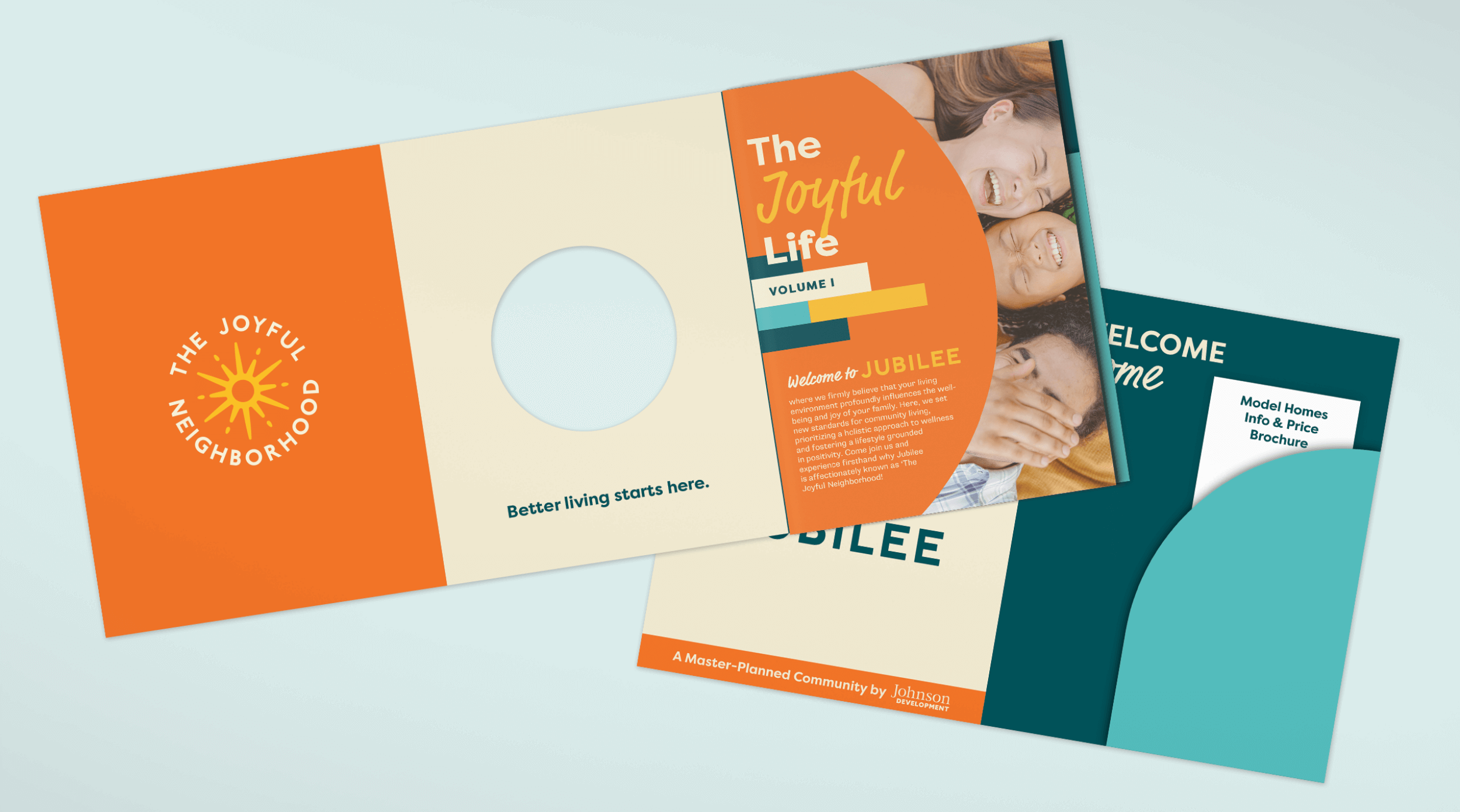 Jubilee custom folder and magazine created by ST8MNT as part of print collateral project for master-planned community in Texas