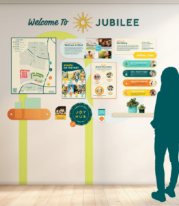 Jubilee Model Home wall art concept created by ST8MNT as part of environmental signage for master-planned community in Texas