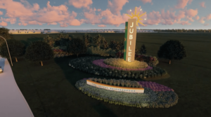 Rendering of Jubilee entry monument signage for master-planned community in Texas