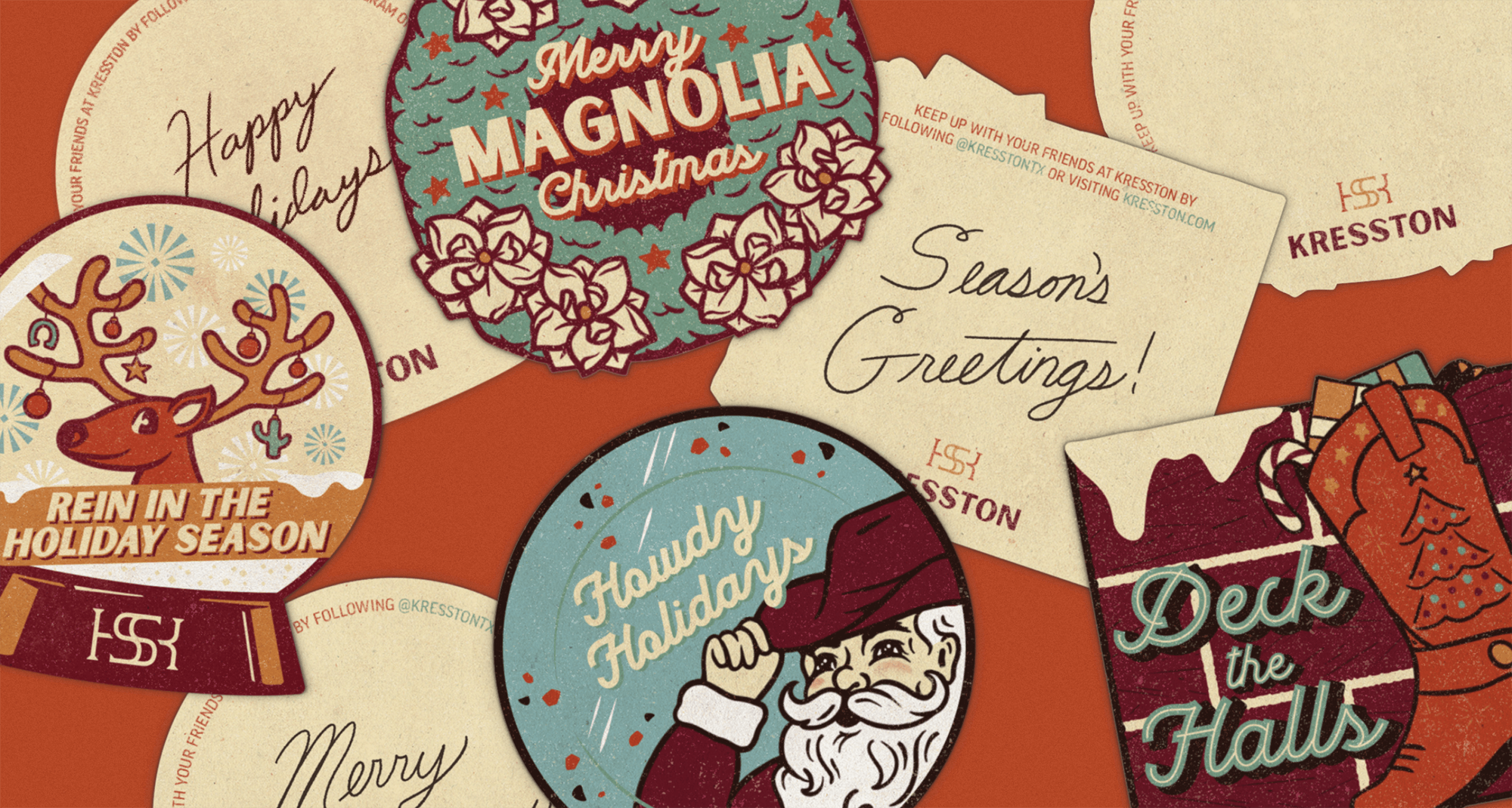 Holiday greeting cards designed by ST8MNT for Kresston, a Johnson Development community in Texas