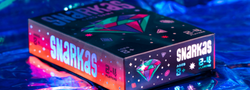 Snarkas box front cover and sides on holographic background as part of packaging design by ST8MNT