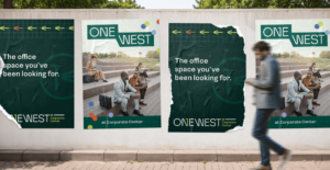 One West posters example mockup utilizing brand assets established by ST8MNT in identity project