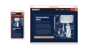 Examples of desktop and mobile views for the Americana Music Association awards info, membership, radio charts, and history timeline