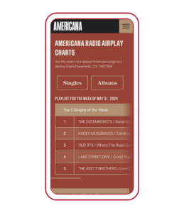 Mobile design for the Radio Charts page on the Americana Music Association site