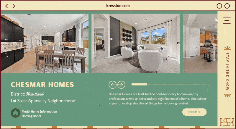 Animation showing Builder slider gallery section for website designed by ST8MNT for Kresston, a Johnson Development community in Texas