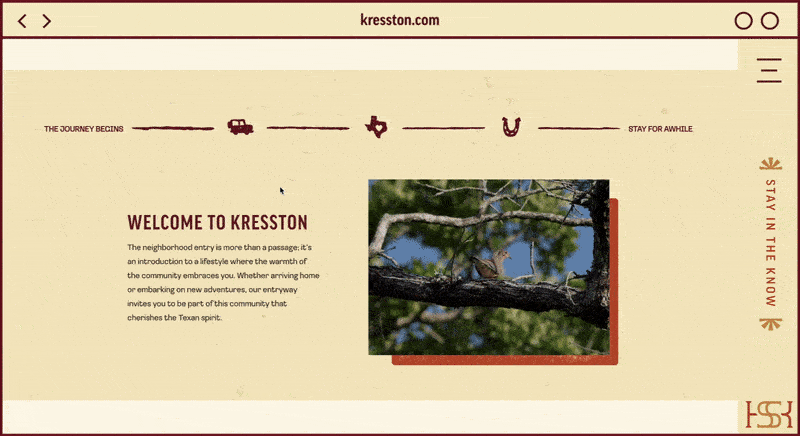 Animation showing interactive district section for website designed by ST8MNT for Kresston, a Johnson Development community in Texas