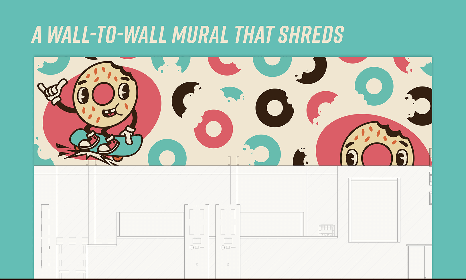 A wall-to-wall mural that shreds, Ugly Bagel Mural concept in Nashville, TN