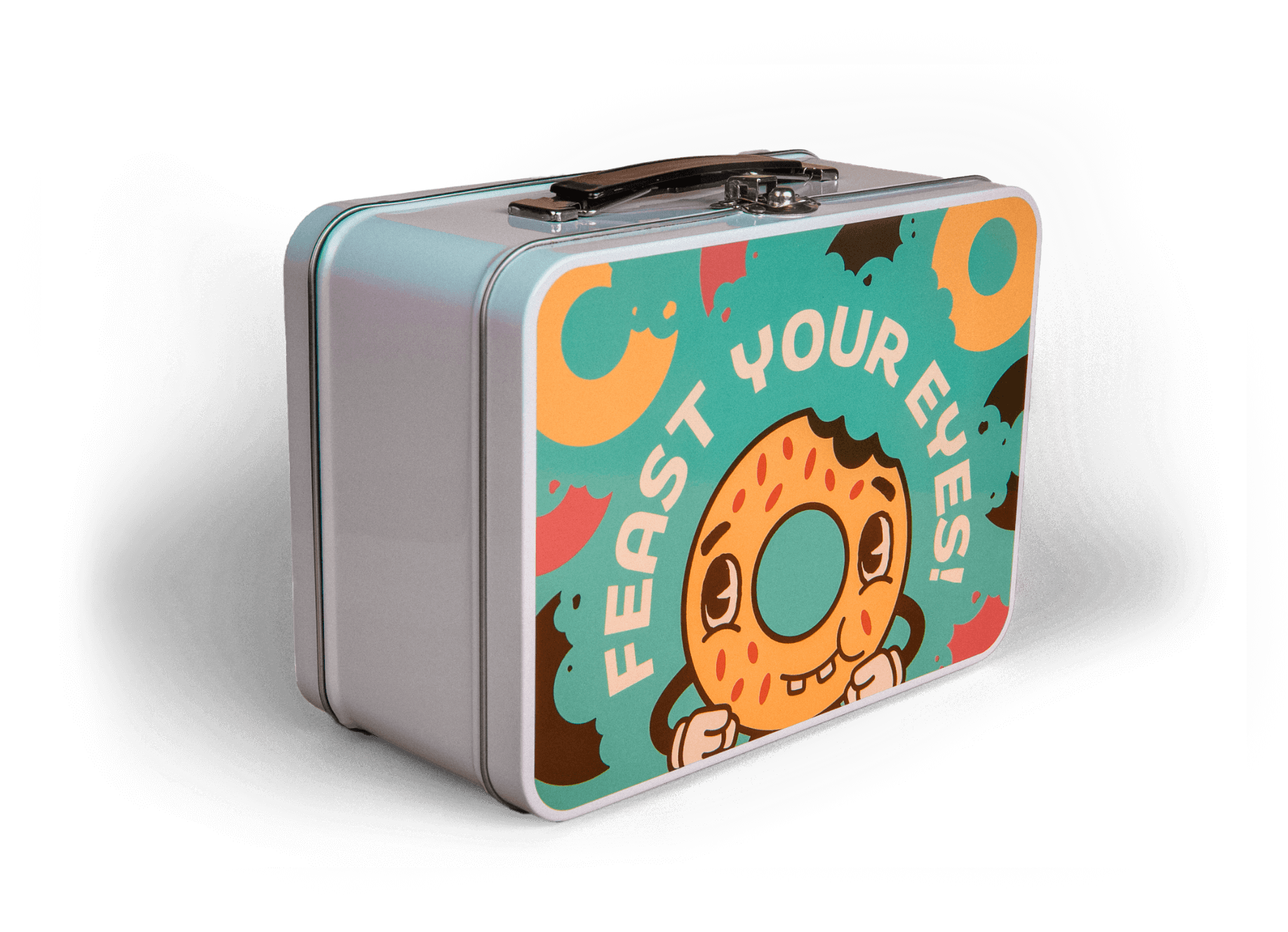 Ugly Bagel lunchbox that says Feast Your Eyes with their mascot Uggy