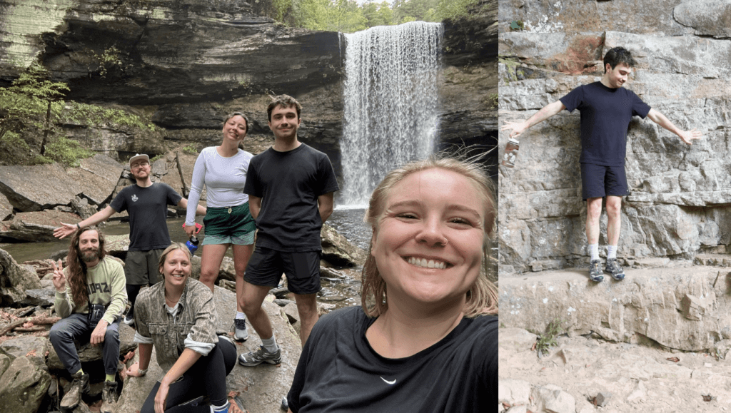 The St8mnt team on a waterfall hike.