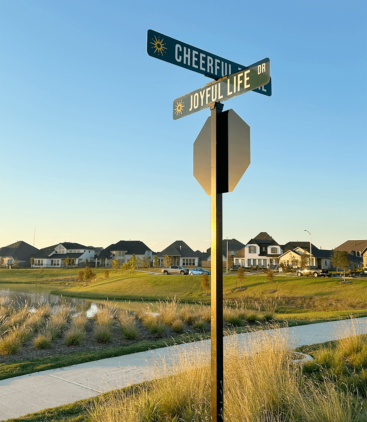 Community street sign utilizing brand assets created by ST8MNT for Jubilee in Hockley, Texas