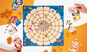 Disco Island Escape Board Game being played with snacks