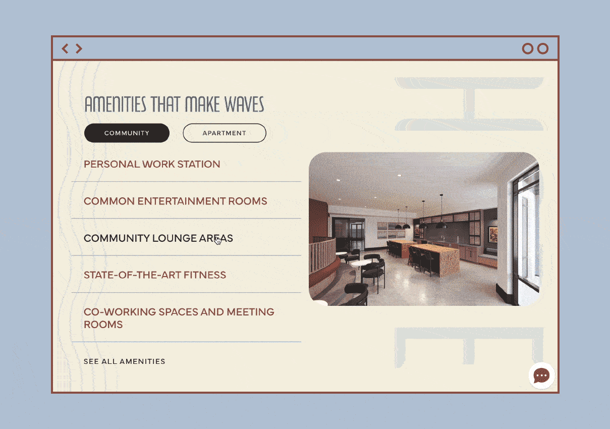 Upshore Amenities Section Interactive amenities section design as part of Upshore's website design completed by ST8MNT
