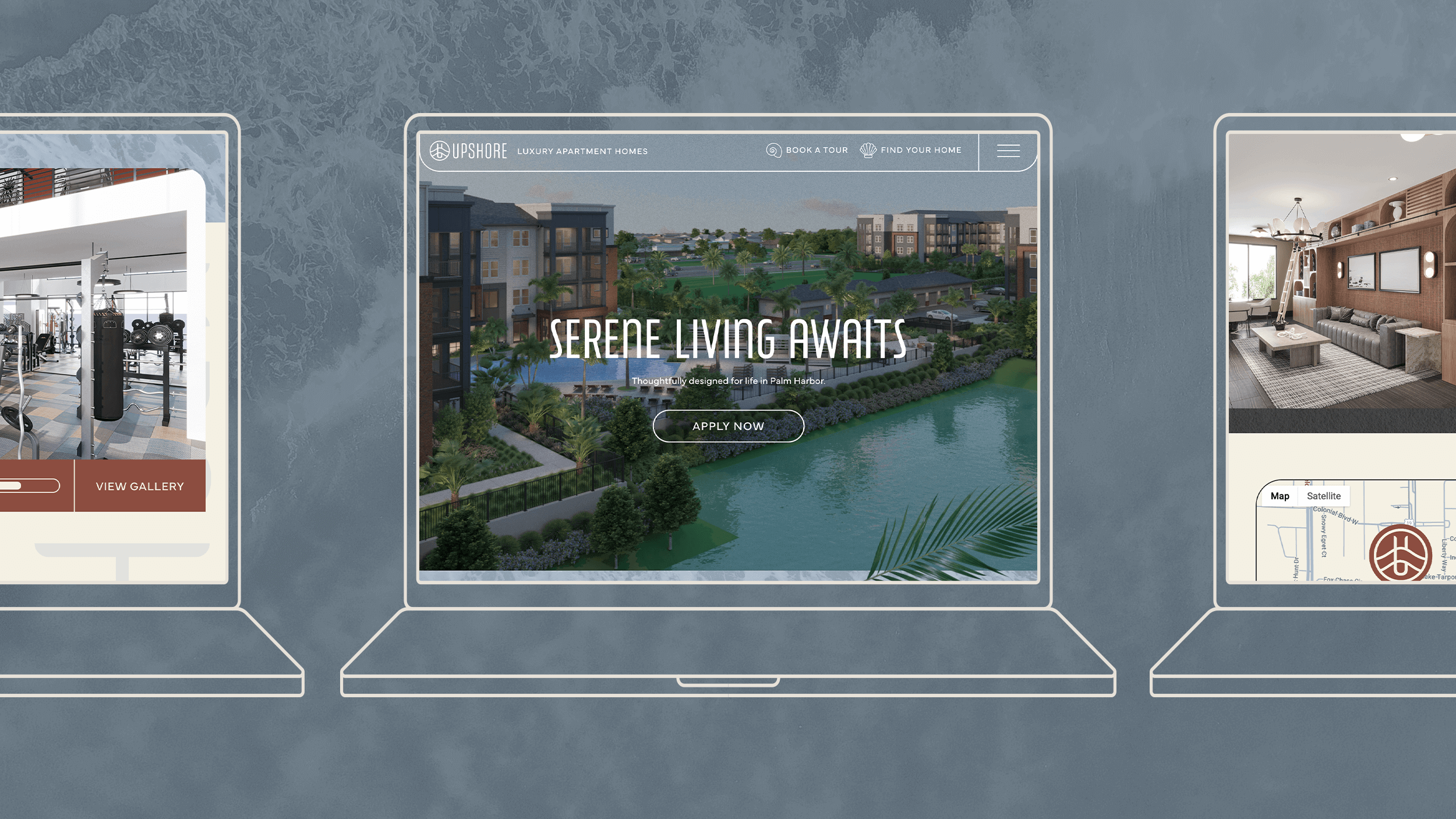 Upshore Laptop Upshore homepage and website design as designed by ST8MNT for this luxury Florida apartment complex