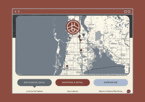 Interactive neighborhood map section design as part of Upshore apartments website design completed by ST8MNT