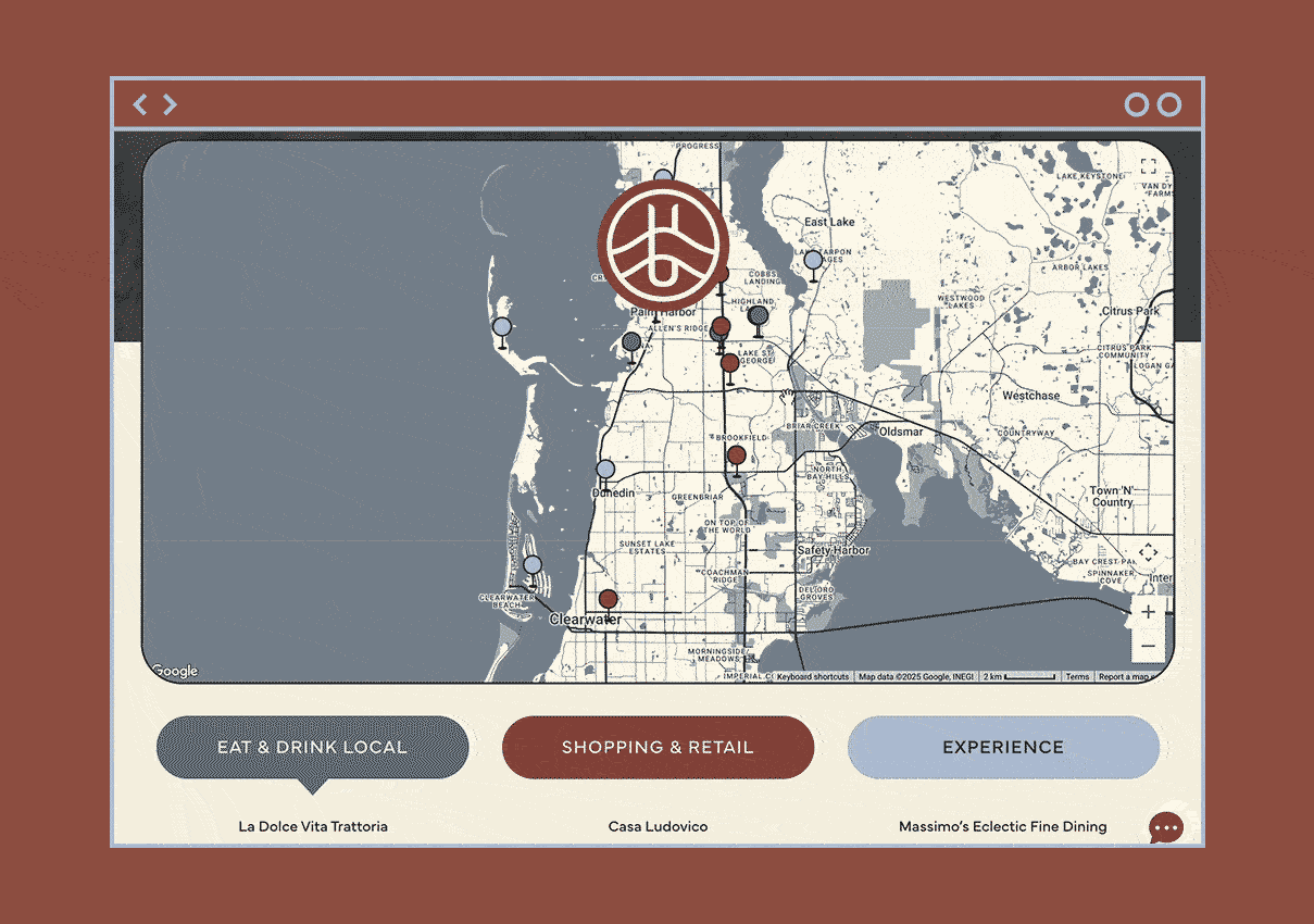 Upshore Neighborhood Interactive neighborhood map section design as part of Upshore apartments website design completed by ST8MNT