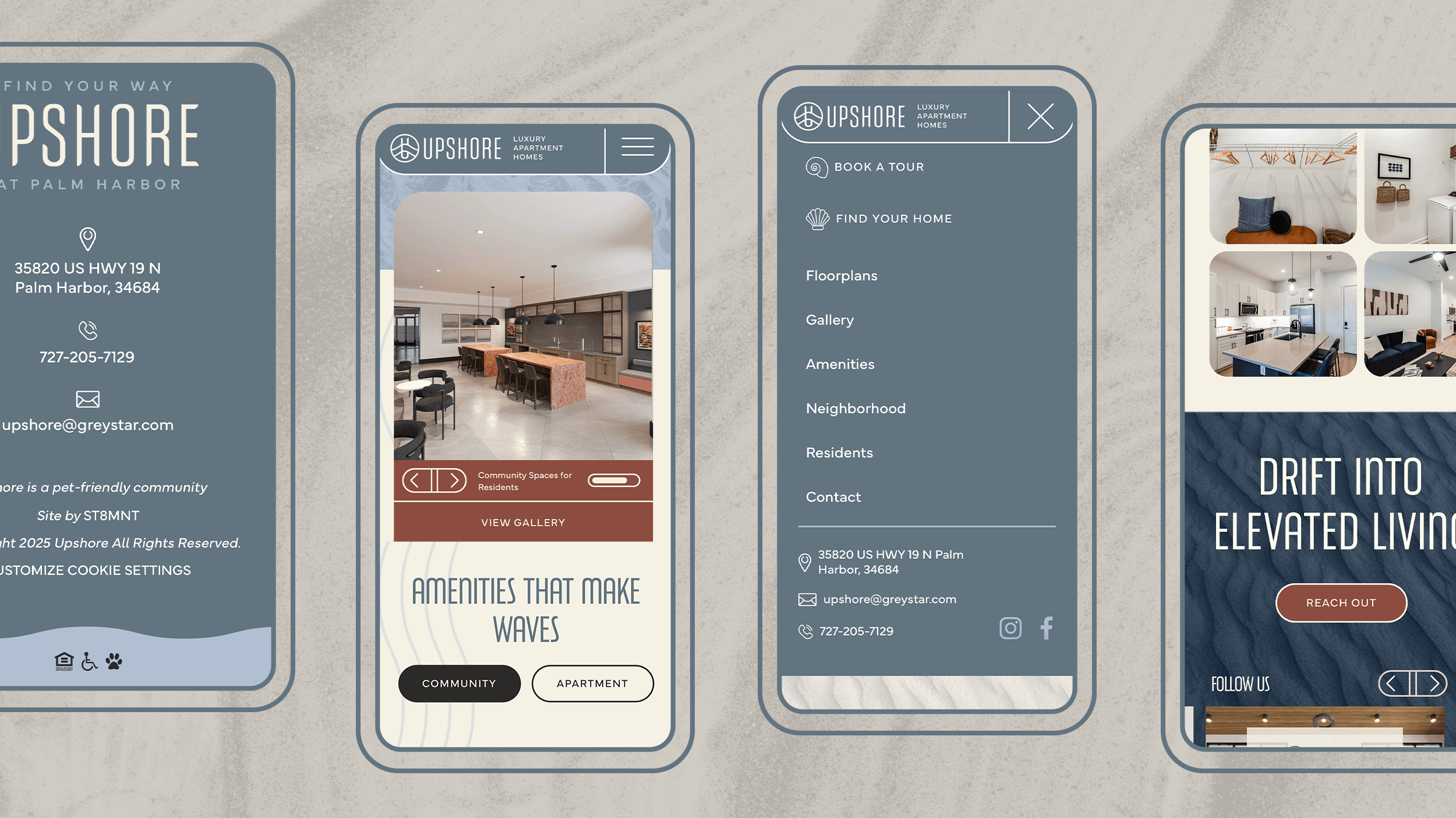 Upshore Mobile Webpages Mobile mockup of website design of Upshore in Florida, designed by ST8MNT