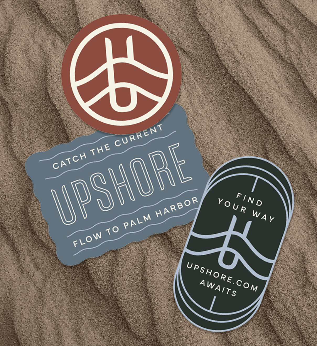 Upshore Stickers Mockup of sticker designs for Upshore, luxury apartments in Florida completed by ST8MNT