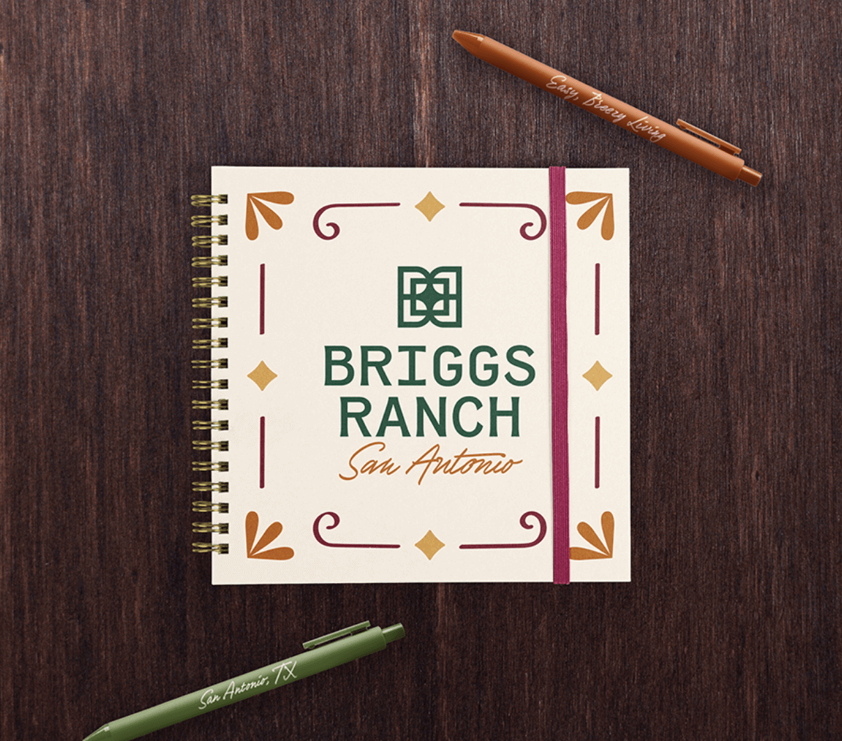 Branded notebook and pens for Briggs Ranch designed by ST8MNT