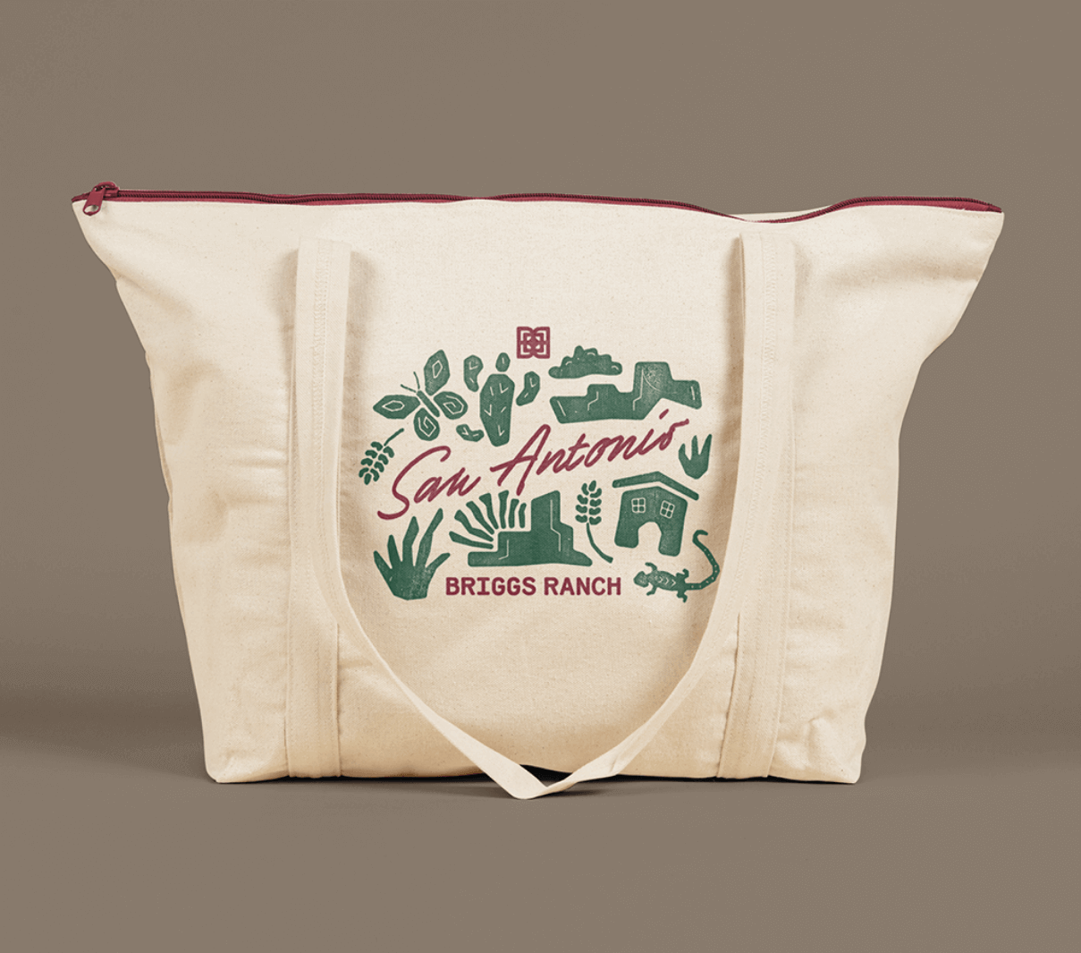 Briggs Ranch tote designed by ST8MNT with San Antonio illustrations