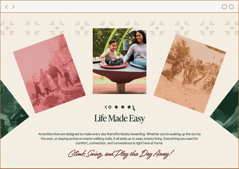 GIF of interactive amenities slider on Briggs Ranch website, designed by ST8MNT for master-planned community
