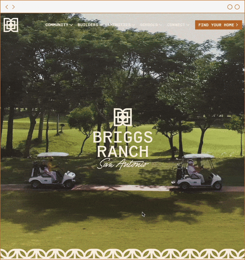 GIF of Briggs Ranch homepage, designed by ST8MNT for master-planned community