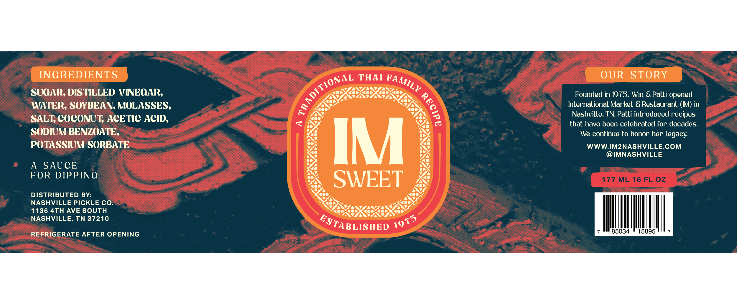 Label design for IM Sweet Thai sauce packaging