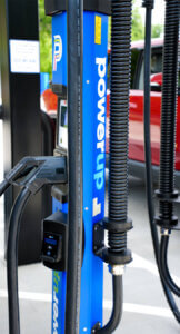 Powerup electric charging station unit with logo and brand colors