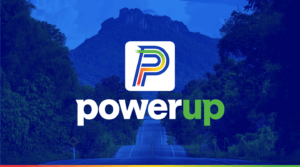 PowerUp logo on blue treated image