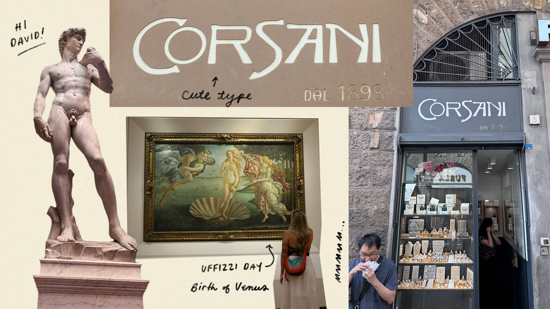 abby-italy_1_firenze-pages_2 A collage of images from travels to Firenze, including the statue of David, some nice signage typography and the Birth of Venus